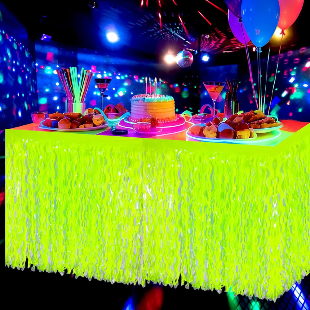 2 Packs Glow in the Dark Party Supplies Neon Party Table Skirts Streamers Decora