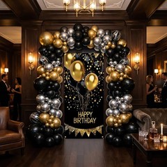 Happy Birthday Door Banner Decorations – Black and Gold Birthday Door Cover f…
