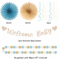 Light-Dusty Blue Boho Baby Shower Party-Decorations – 21Pcs Beige Champagne Boy