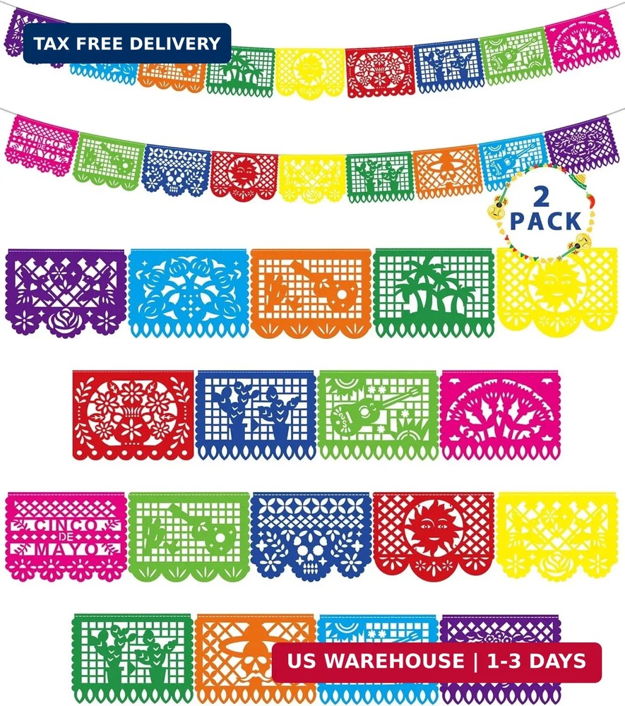 36 FT Cinco De Mayo Decorations, 2 Pack Mexican Party Banner, Plastic Fiesta Ban