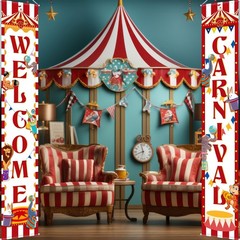 2 Pcs Carnival Decoration Porch Banner Welcome to the Circus Door Banner Hall…