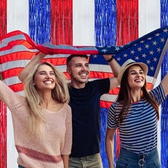 Foil Curtains Vibrant Red Blue White Party Backdrop Decorations 3 Pcs Reusable