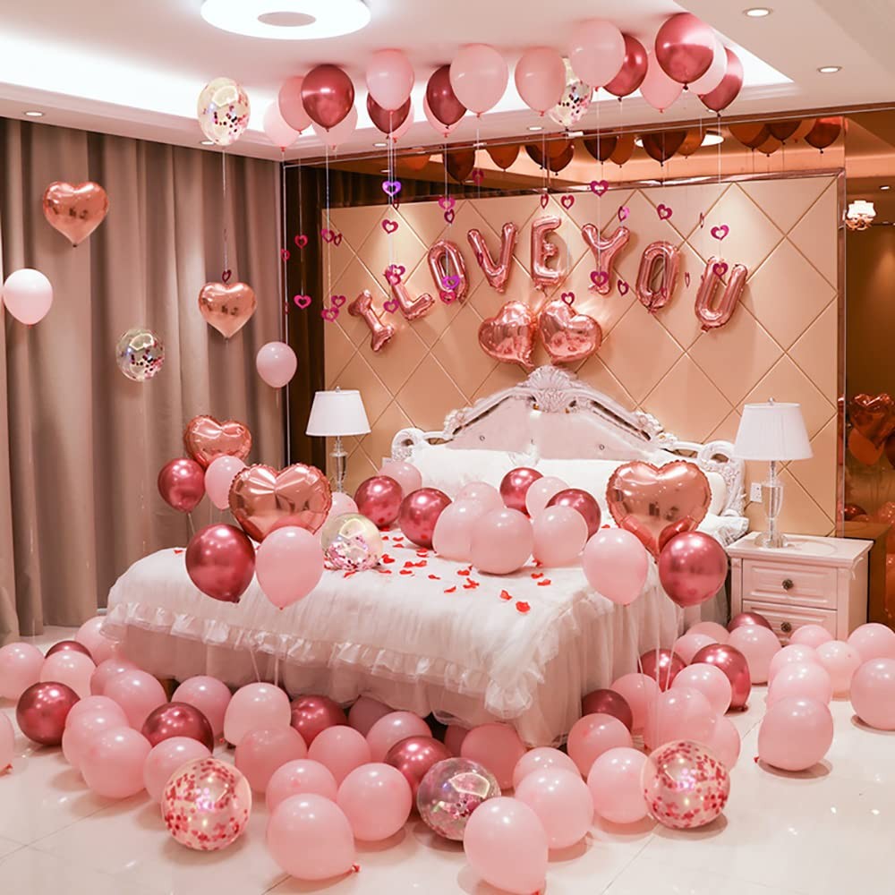 Valentines Day Balloons Kit, 101 Pack Rose Gold Pink Heart Balloons with Rose…