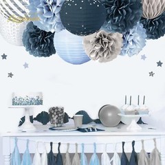 Wedding Party Decorations – 12PCS Dusty Blue Tissue Pom Poms Paper Lantern 50…
