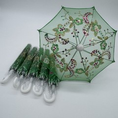 Thy Collectibles 6 Mini Lace Umbrella Parasols W/ Sequins Party 11.6” Green New