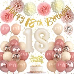 18th Birthday Decorations for Girl Retro Blush Pink Birthday Balloons Happy 1…