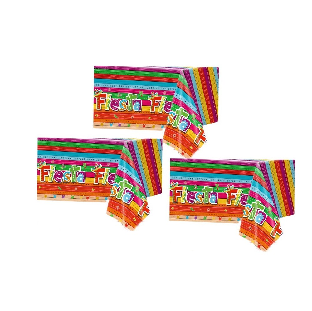 3 Pack Cinco De Mayo Plastic Table Cloth.. 108×54″ Fiesta Party Decorations
