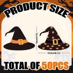 50 PCS Halloween Witch Black Hat Bulletin Board Cutouts Paper Craft Art Decor
