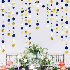 46 Ft Navy Blue and Gold Circle Dots Garland Royal 11.5 feet,