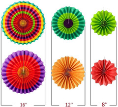 12PCS Multi-Color Hanging Paper Fans, Fiesta Party Decorations, Photo Props for