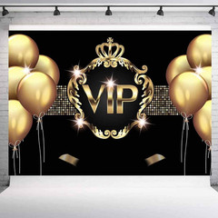 VIP Birthday Backdrop for Birthday Party Decorations Golden Balloon Black Gold