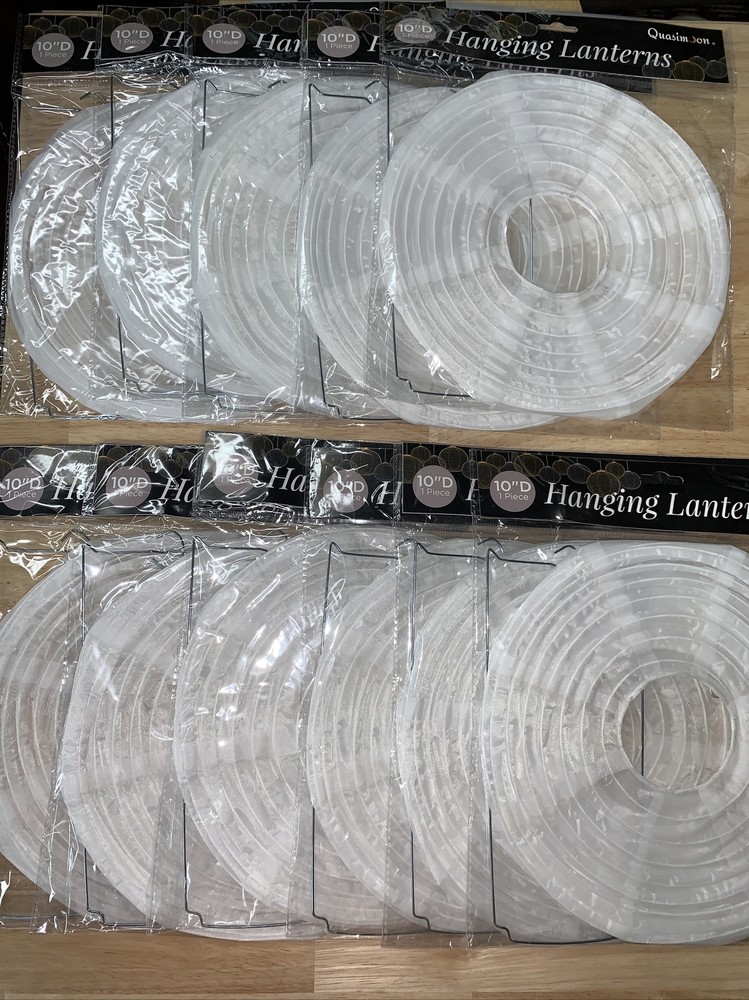 Quasimoon 10 Hanging White Mesh Lanterns 10″