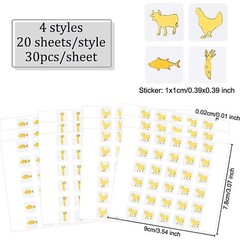 OLYCRAFT 2400Pcs 4 Styles Gold Meal Stickers 0.4 inch Cow/Fish/Chicken/Carrot…