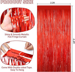 Red Tinsel Backdrop Foil Fringe Curtains – 2 Packs Door Streamers Backdrop for B