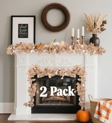2PCS 5.6FT Neutral Fall Garland,Artificial Maple Leaves White Garland with Pu…