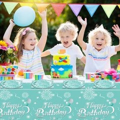 41Pcs Teal Birthday Decorations for Women Girls,Teal Silver Tableware Set Party