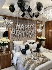 550Pcs Black, Silver “Happy Birthday” Balloon set party decor birthday decor