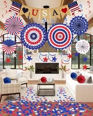 Vibrant Red, White & Blue 33-Pc Independence Day Decoration Set for Events