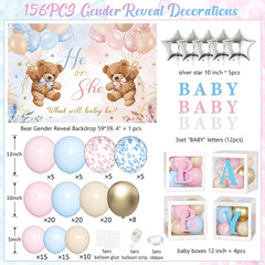 Bear Gender Reveal Balloon Boxes Decorations – 158Pcs Pink Blue Balloon Garland