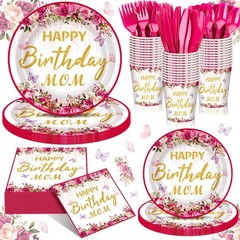Sunnychicc 168 Pcs Happy Birthday Mom Party Decorations Pink Floral Best