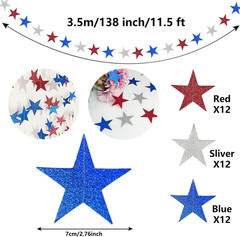 Star Garland, 4 Pack Red White and Blue Star Decorations for 4Th of July Patriot
