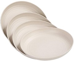 MaoMaoCha Wheat Straw Plates, Unbreakable Dinner 8x8x1.1 inches, 4 Beige