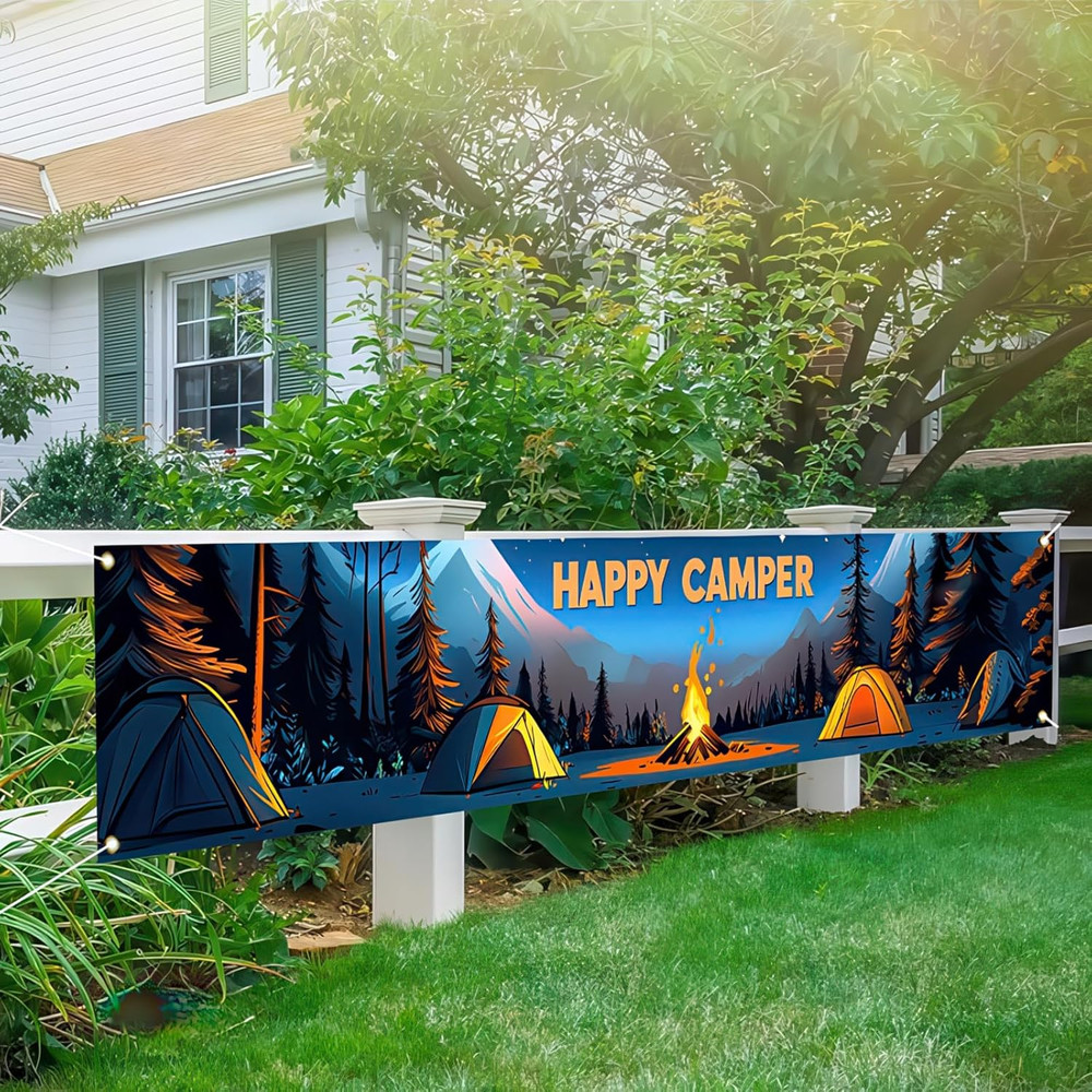 Happy Camper Banner Camping Themed Party Decorations Forest Adventure Photograph