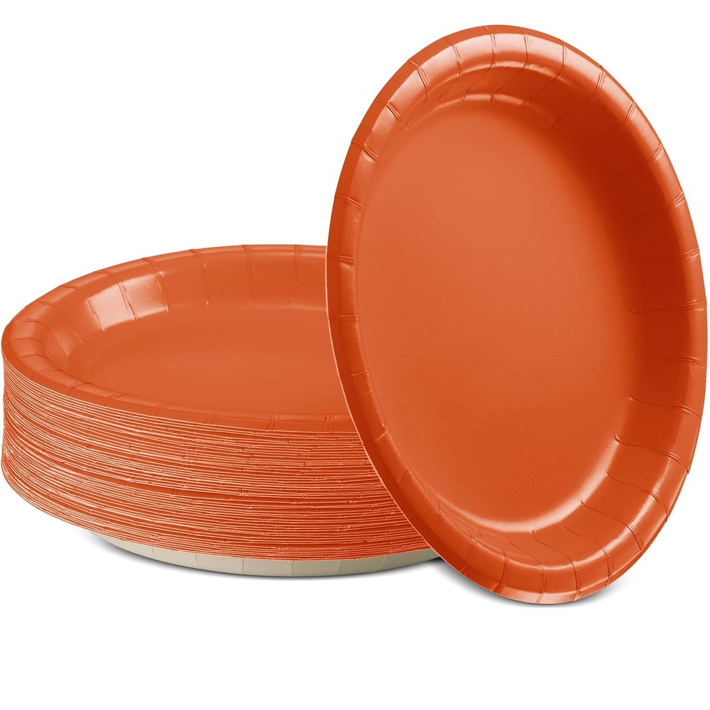 Disposable Paper Plates Orange, 7 Inch Paper Dessert Plates, Strong and Sturd…