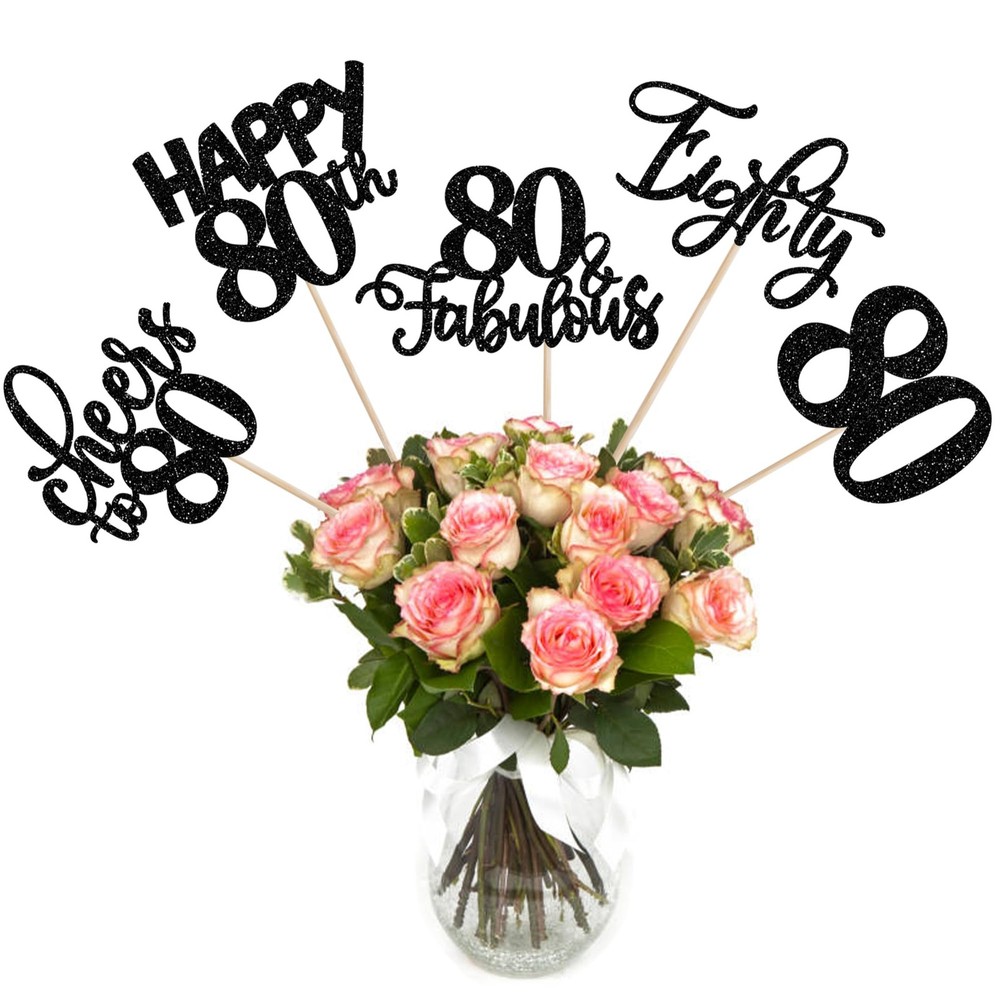 80th Birthday Centerpieces Sticks Table Toppers Party Decorations Black 15 PCS