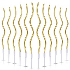 EXPBROZ 12-Count Spiral Birthday Candles, Long Twisty Gold Party Candles