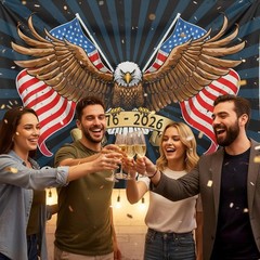 Fourth of July Banner Independence Day Decorations 1776 2026 Eagle Large Indoor