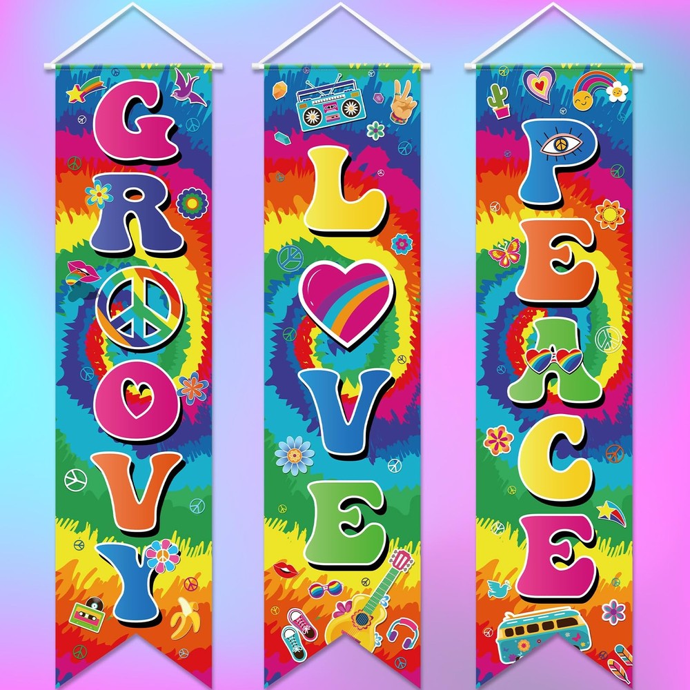 3 Pieces 60s Party Decorations Groovy Love Peace Banners Hippie Porch Signs 1…