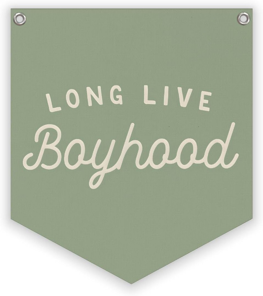 Sage Green Room Decor, Long Live Boyhood Linen Banner,Vintage Boy Bedroom Wall H