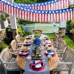 Mega-L 4th of July Decorations 2 Pack 40 Feet Foil Fringe Garland Tinsel Stre…