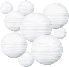 10Pcs White Paper Lanterns Decorative Chinese/Japanese Hanging round Paper Lante