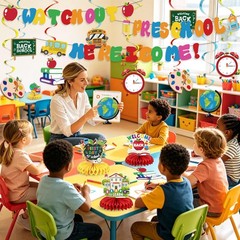 Back to School Decorations – Watch Out Preschool Banner, Hanging Swirls and H…