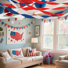 4 Rolls Patriotic Crepe Paper Streamers Red White Blue Silver Craft Party Stream