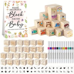 Creative Baby Shower ABC Block Decoration Kit DIY Wooden Letters with Fabric Pen