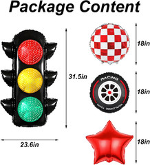 Traffic Light Balloons for Race Car Party Decoration, Red and White Check Balloo