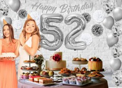 Silver & White 52nd Birthday Decorations – 40″ Number Balloons &More-Boy or Girl