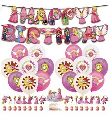 Super Mario Princess Peach Birthday Party Supplies Balloon Banner Cake Toppers