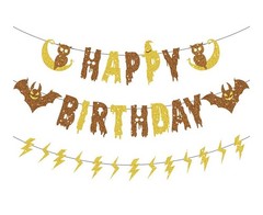 Gold Glitter Halloween Happy Birthday Banner Halloween Bats Birthday