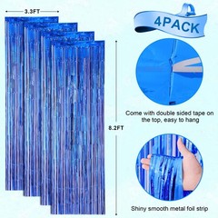 4 PCS Blue Foil Fringe Backdrop Curtains Tinsel Streamers Birthday Party Decor