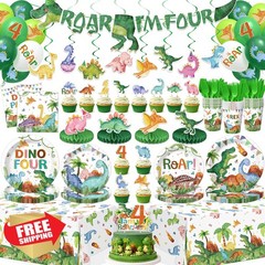 Kinovo 4th Rex Dinosaur Birthday Decorations Serve 24