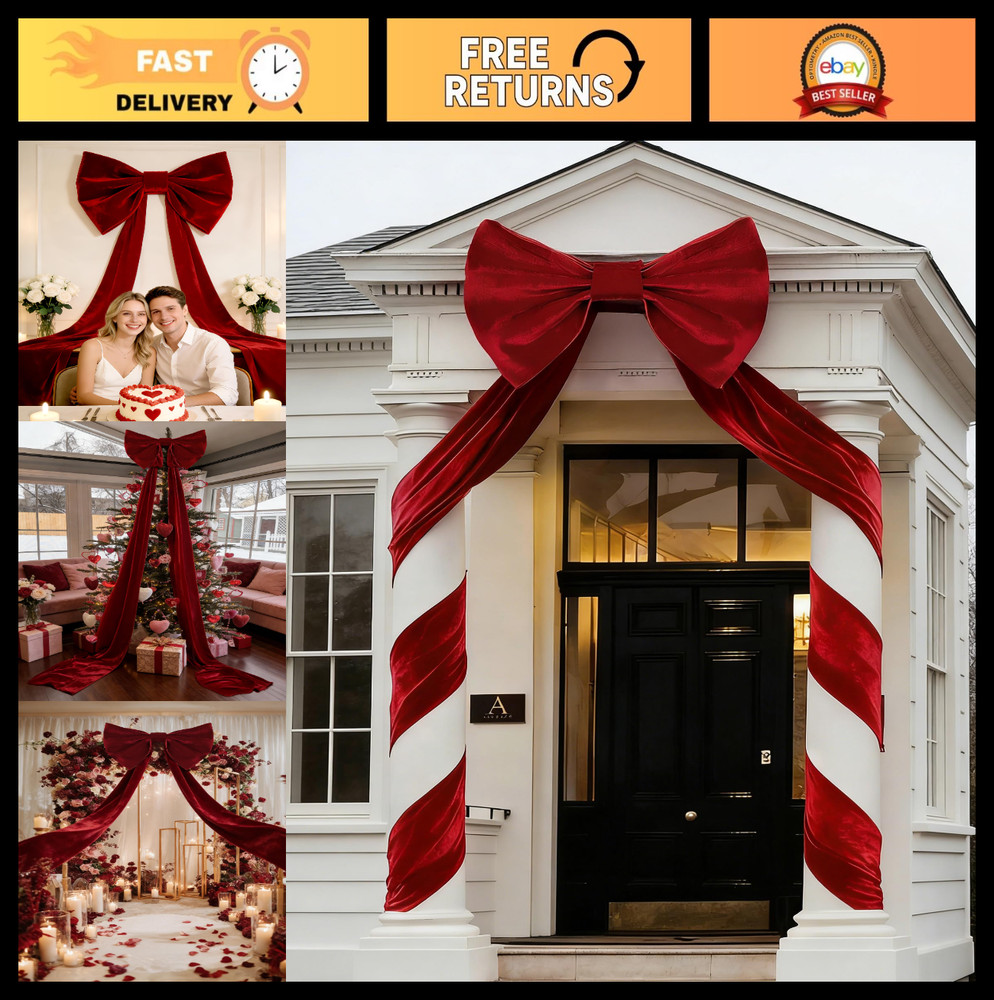Large Velvet Bow 32″x250″ – Big Red Bow with Long Tails for Party, Wedding, Holi