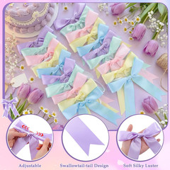 2 Pcs Pastel Bow Garland Banner, Pre-Strung Satin Ribbon Bow Banner Pastel Party