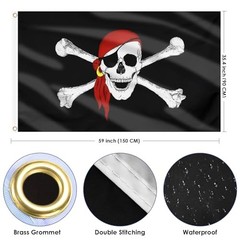 Pirate Flag for Outside 3×5 Ft, Large Jolly Roger Flag for 1 Pc Red-Scarf
