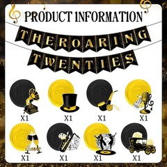 Hokinaa 20s Roaring Party Decorations – 10Pcs Pre-Strung Black and Gold