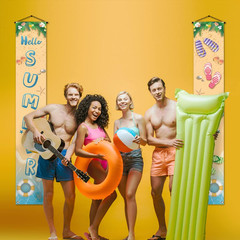 Hello Summer Porch Banner Flip Flops Beach Themed Seasonal Holiday Party Farmhou