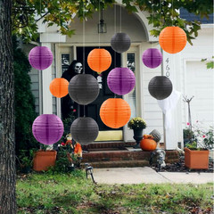 12 Pcs Paper Lanterns Halloween Party Decorations Orange Black Purple Halloween
